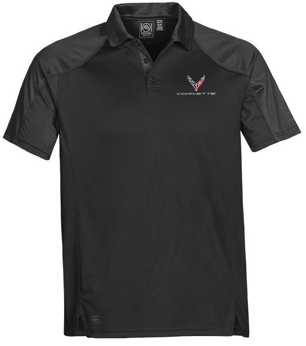 C8 Corvette, Men's Black/Graphite Corvette Next Gen Vector Polo Shirt