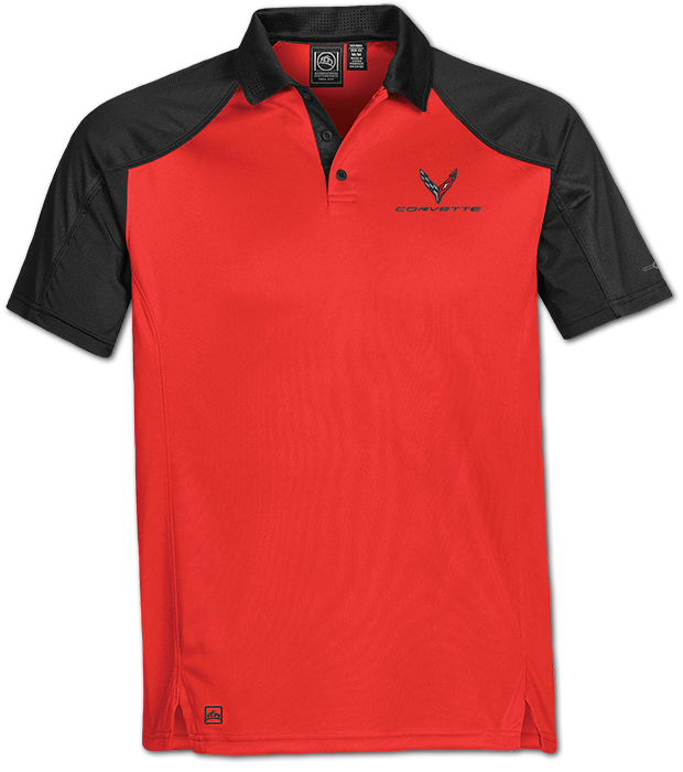 C8 Corvette, Men's True Red/Black Corvette Next Gen Vector Polo Shirt