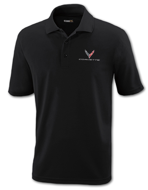 C8 Corvette, Men's Black Corvette Next Gen Core365 Polo Shirt