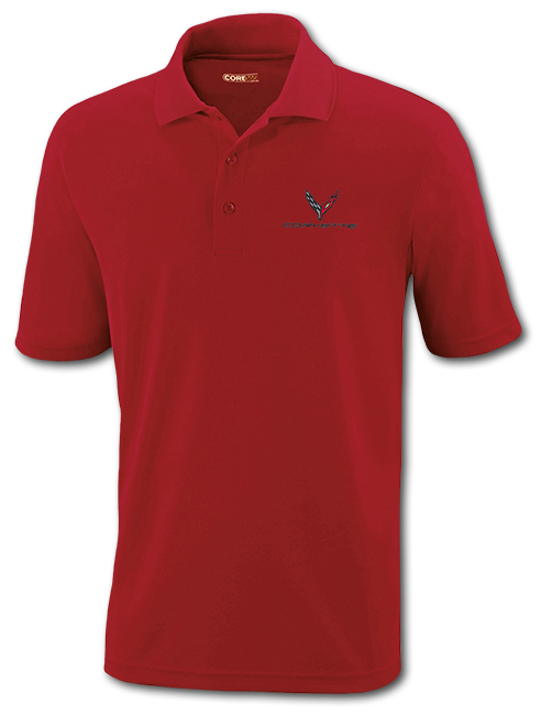 C8 Corvette, Men's Red Corvette Next Gen Core365 Polo Shirt