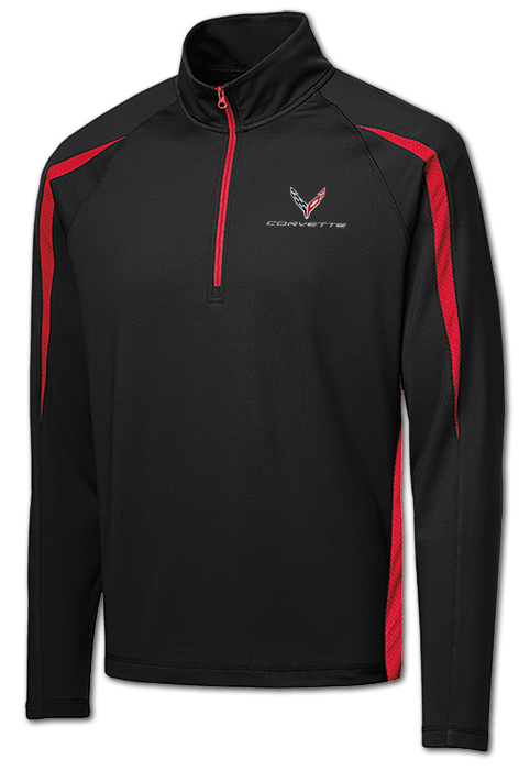 C8 Corvette, Black/Red Corvette Next Gen Stretch 1/2-Zip Pullover Shirt, Jacket