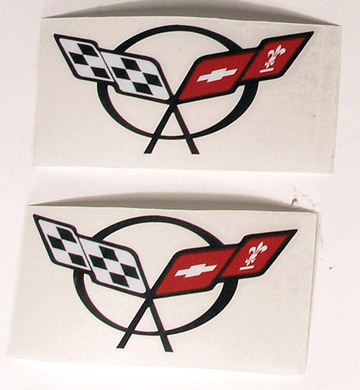 Sill Plate Crossed Flag Logo Decals. Black, C5 Corvette
