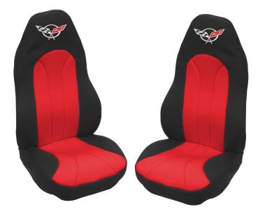 1997-2003 C5 Corvette, Neoprene Seat Covers with Embriodered C5 Crossed Flag Logo, Pair