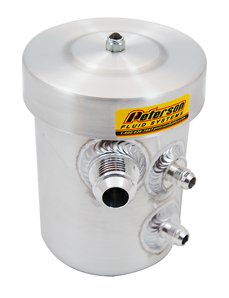 LS7 Breather Tank, 4-1/2 in Diameter x 6-1/2 in Tall, Two 6AN Male / One 12AN Male Fittings, Aluminum, Natural