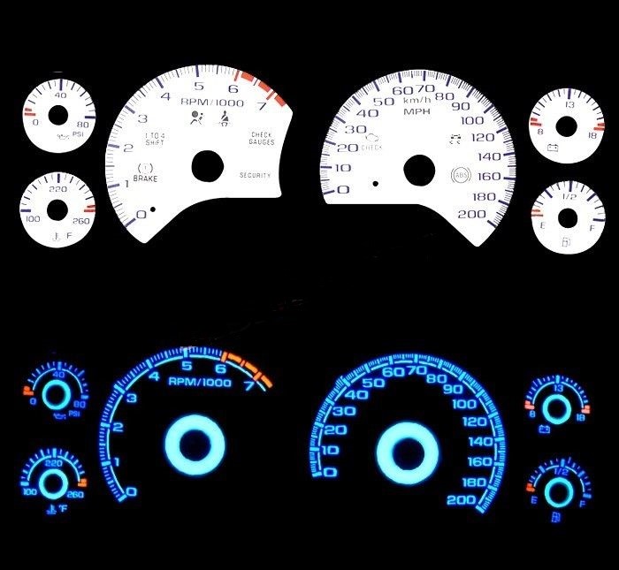 1997-2004 C5 Corvette White Face Gauge Set Overlay set