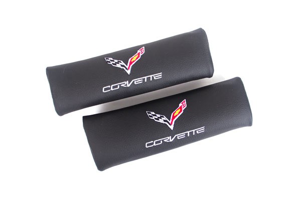 C7 Corvette, Corvette Seat Belt Pads w/C7 Emblem, Pair